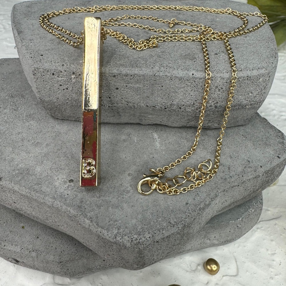 Gold Tone‎ Bar Necklace Initial B Pendant Charm Chain Dainty Layering